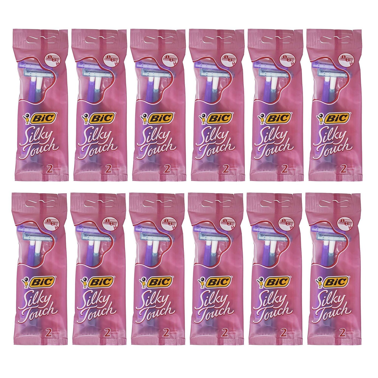 Bic Silky Touch 2 Pack Razors, 12 Razors/Bag, 12 Bags/Carton