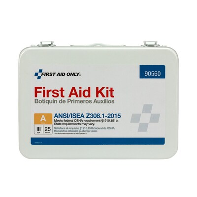 First Aid Only Metal First Aid Kit, ANSI 2015 Class A, 25 People, 89 Pieces (90560)