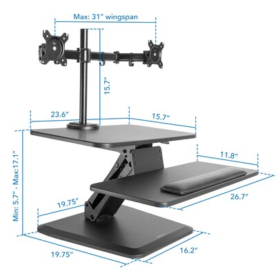 Mount-It! 24" W Manual Adjustable Standing Desk Converter with Dual Monitor Mount, Black (MI-7914)