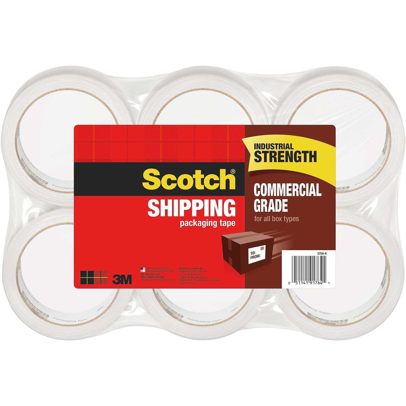 Scotch Heavy Duty Packing Tape, 1.88 x 54.6 yds., Clear, 6/Pack (3750-6)