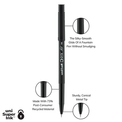 uni-ball Onyx Rollerball Pens, Fine Point, 0.7mm, Black Ink, Dozen (60143)