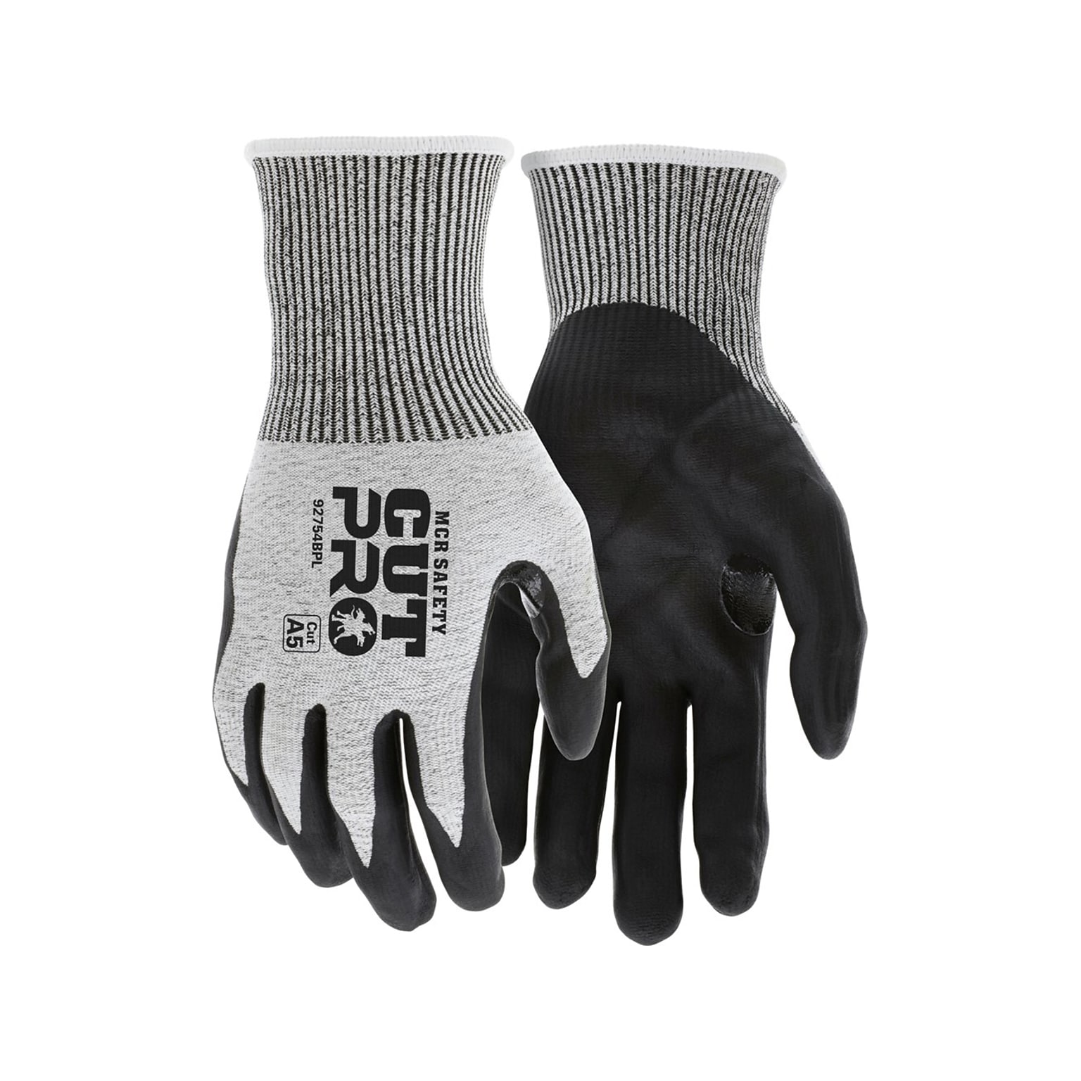 MCR Safety Cut Pro Hypermax Fiber/Bi-Polymer Work Gloves, Salt-and-Pepper/Black, L, Pair (92754BPL)