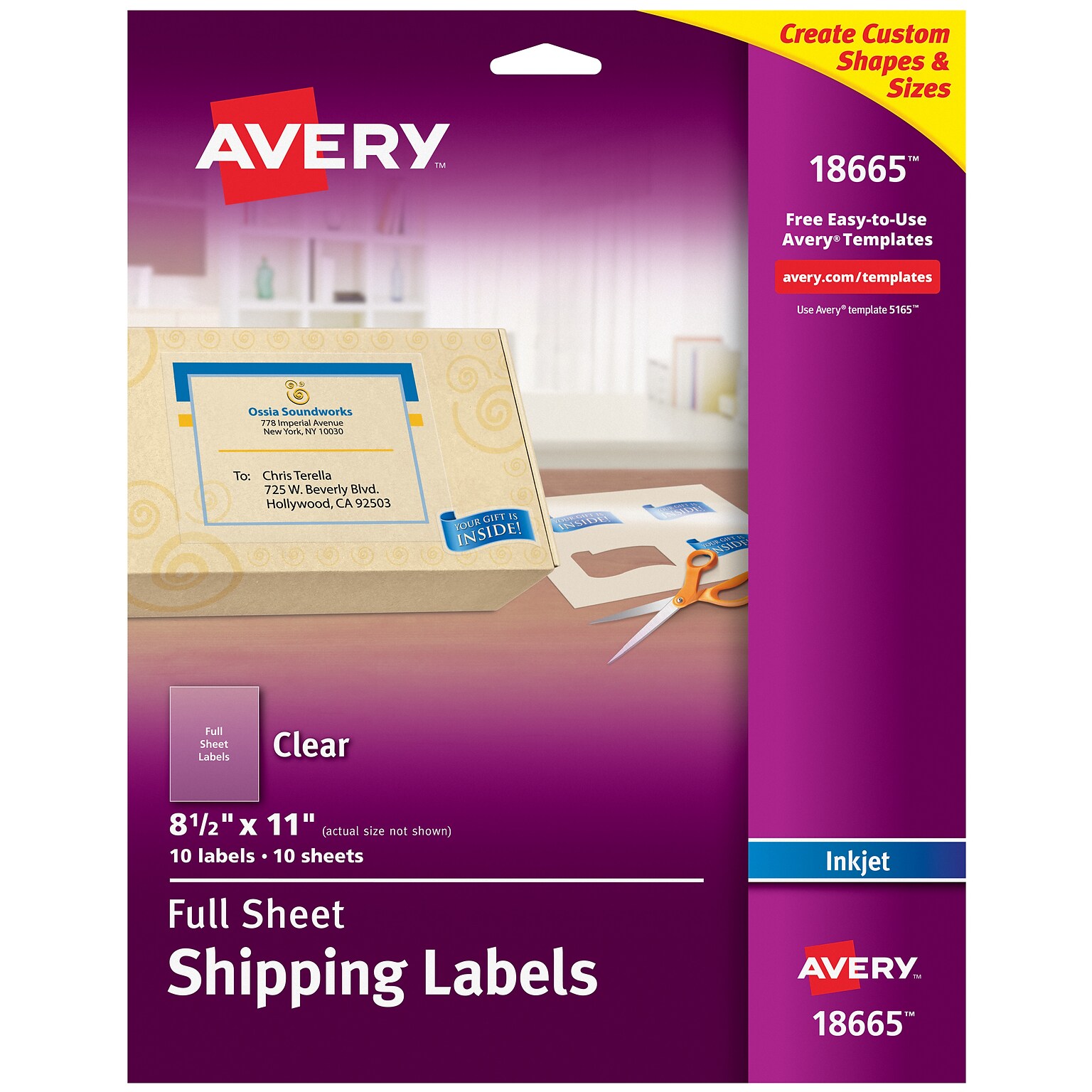 Avery Inkjet Full Sheet Labels, 8 1/2 x 11, Clear, 10 Labels/Pack (18665)