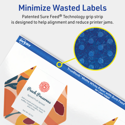Avery TrueBlock Laser/Inkjet Decorative Edge Multipurpose Labels, 2-1/2" x 2-57/64", White, 300/Box (94121)