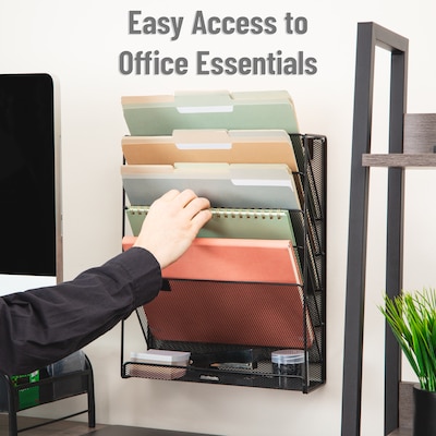 Mind Reader 5-Pocket Metal Mesh Mountable Wall File, Letter Size, Black (MAGSTACK-BLK)