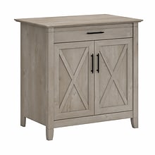 Bush Furniture Key West Secretary Desk with Keyboard Tray and Storage Cabinet, Washed Gray (KWS132WG