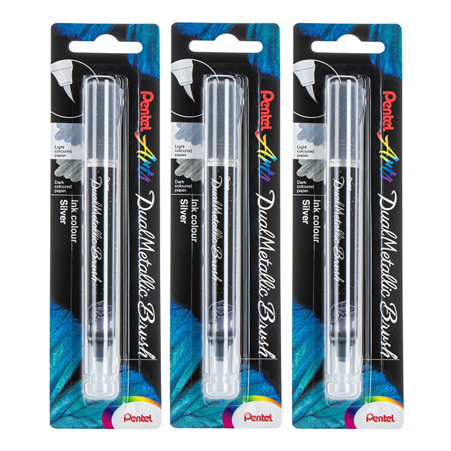 Pentel DualMetallic, Gray/Silver Ink, 3/Bundle (PTAXGFHBPDZX-3)