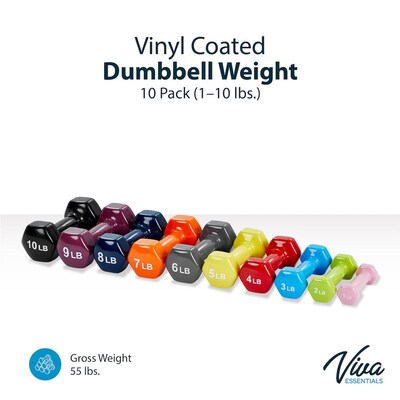 Viva Comfort Rehabilitation & Fitness Vinyl Dumbbell Set, 1–10 lb, Multicolored, 20/Pack (ADIME920-110-2PK)