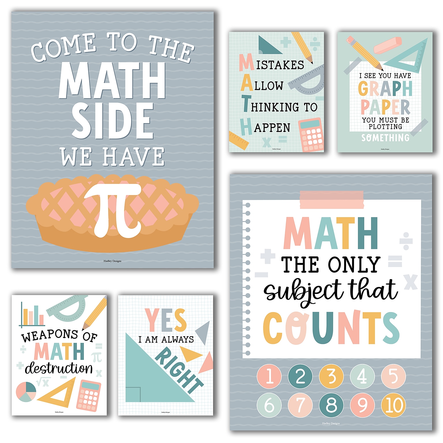 Hadley Designs 11 x 14 Boho Math Bulletin Board Classroom Decor Posters, 6/Set (HDDX004BEB10P)