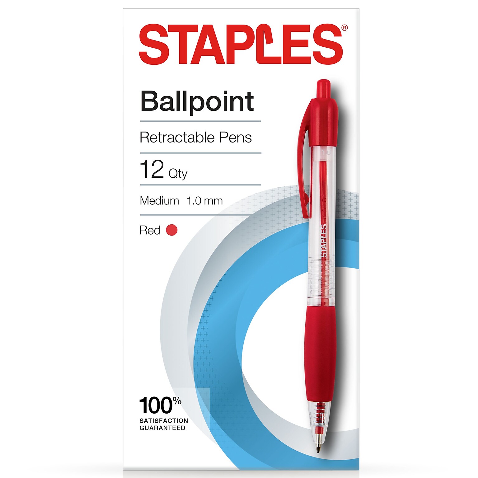 Staples Retractable Ballpoint Pens, Medium Point, Red Ink, Dozen (50792)