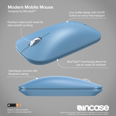 Incase Designed by Microsoft Modern Mobile Wireless Ambidextrous Mouse, Sapphire (KTF-00069)