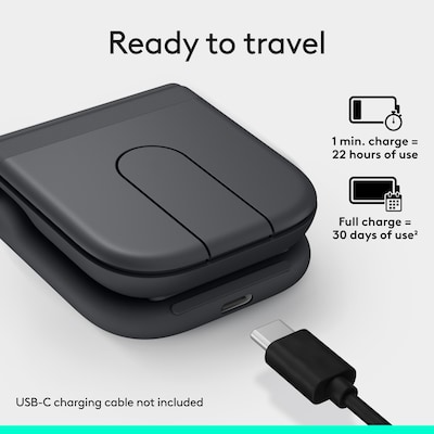 Logitech Mobi Fold Wireless Ambidextrous Optical Travel Mouse, Graphite (910-007601)