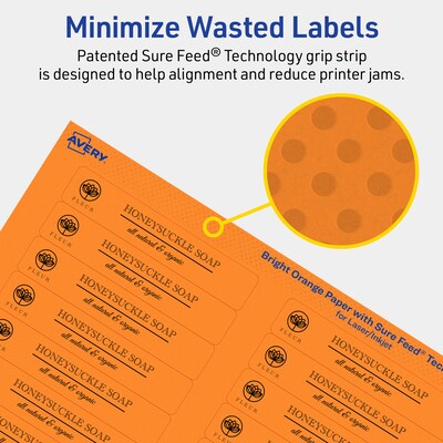 Avery Rectangle Multipurpose Labels, 2/3" x 3-7/16", Bright Orange, 1200/Pack (94210)