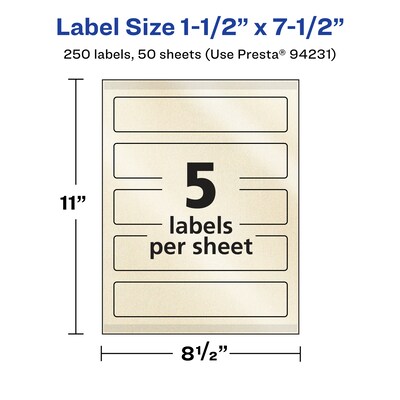 Avery Pearlized Ivory Rectangle Multipurpose Labels, 1.5" x 7.5", Ivory, 250/Box (94231)