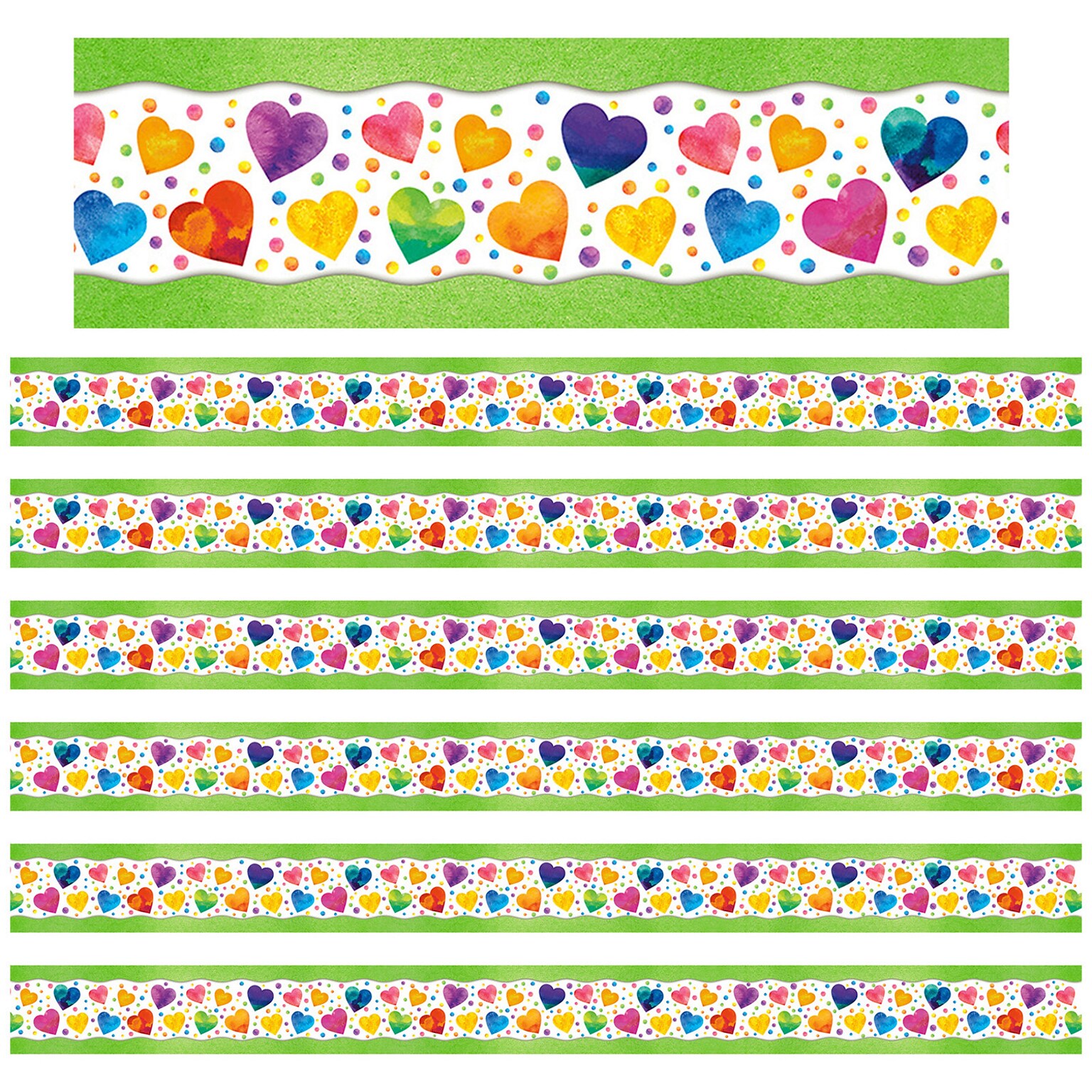 North Star Teacher Resources All Around the Board Watercolor Hearts Trimmer, 3 x 43 ft., 6 Packs/Bundle (NST4243-6)
