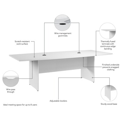 Bush Business Furniture 96W x 42D Boat Shaped Conference Table with Wood Base, White (99TB9642WHK)
