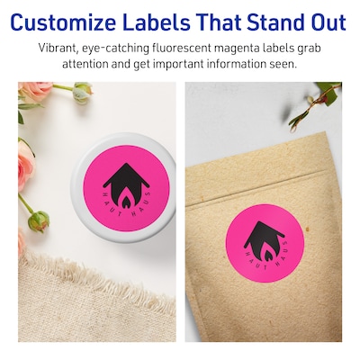 Avery Round Laser/Inkjet Multipurpose Labels, 2.75" Dia, Neon Magenta (240/Box)