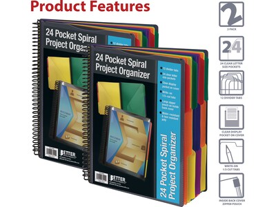 Better Office 24-Pocket Poly Project Folder, Multicolor, 2/Pack (36902-2PK)