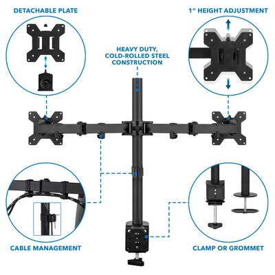 Mount-It! Adjustable Dual Monitor Arm Mount, Up To 32" Monitor, Black (MI-2752)