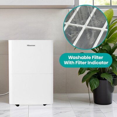Hisense 35-Pint Portable Dehumidifier, 3-Speed, Covers up to 3000 sq. ft., White (ADH35K26)