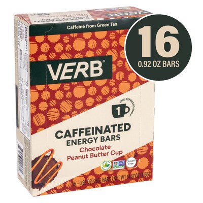 VERB Caffeinated Gluten Free Chocolate Peanut Butter Cup Energy Bar, 0.92 oz., 16/Pack (220-02524)