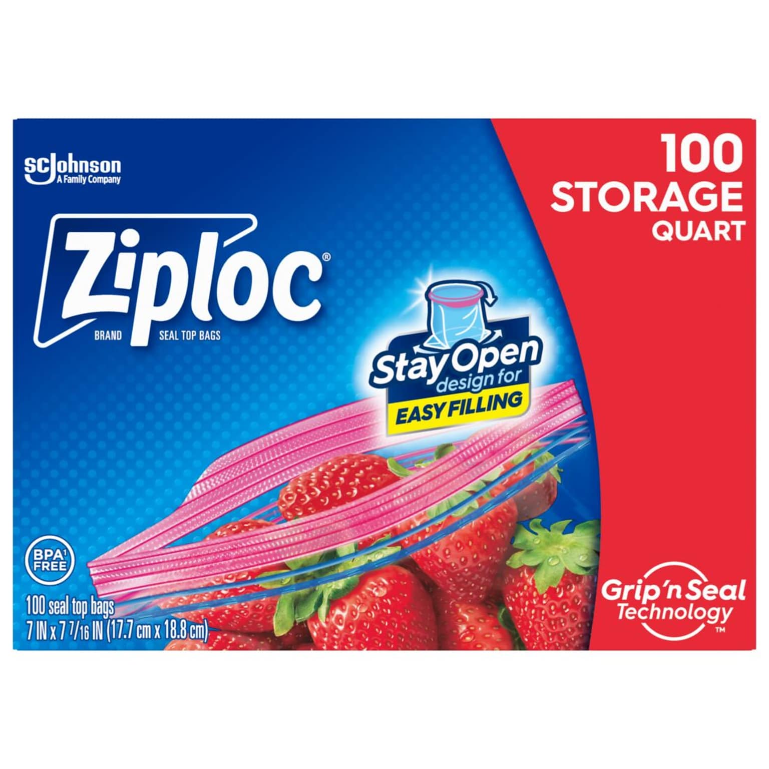 Ziploc Medium Storage Bags, 1 Qt., 100/Box (316962)