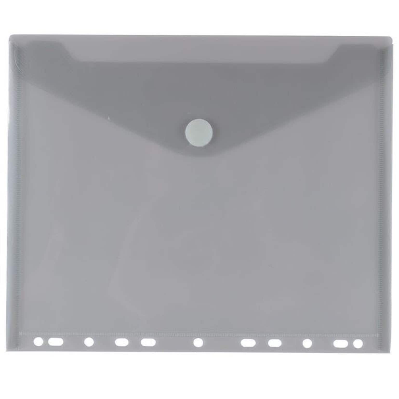 JAM PAPER Plastic 3 Hole Punch Binder Envelopes with Hook & Loop Closure, Letter Booklet, 9 1/2 x 11 1/2, Smoke Grey, 12/Pack