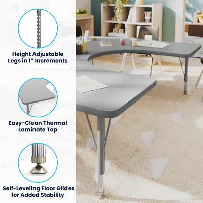 Flash Furniture Wren Horseshoe Activity Table, 66" x 60", Height Adjustable, Gray Top/Silver Frame (XUA6066HRSEGTP)