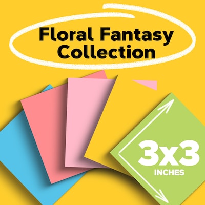 Post-it Notes, 3" x 3", Floral Fantasy Collection, 100 Sheet/Pad, 5 Pads/Pack (654-5UC)
