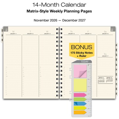 2027 Excello Brands Essential 8.5" x 11" Monthly Planner, Paperboard Cover, Multicolored (NRY27-ESN811-F5)