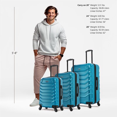 InUSA Endurance 3-Piece Hardside Spinner Luggage Set, TSA Checkpoint Friendly, Teal (IUENDSML-TEA)