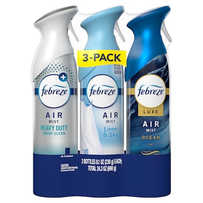 Febreze Air Mist Air Freshener Spray, Heavy Duty Ocean, Linen & Sky, 8.1 oz., 3/Pack (5556/6778)