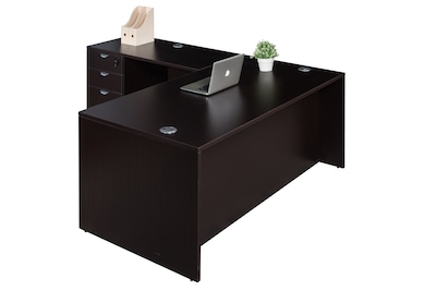 Boss Office Products 66 L-Shaped Desk with File Pedestal, Mocha (GROUPA20-MOC)