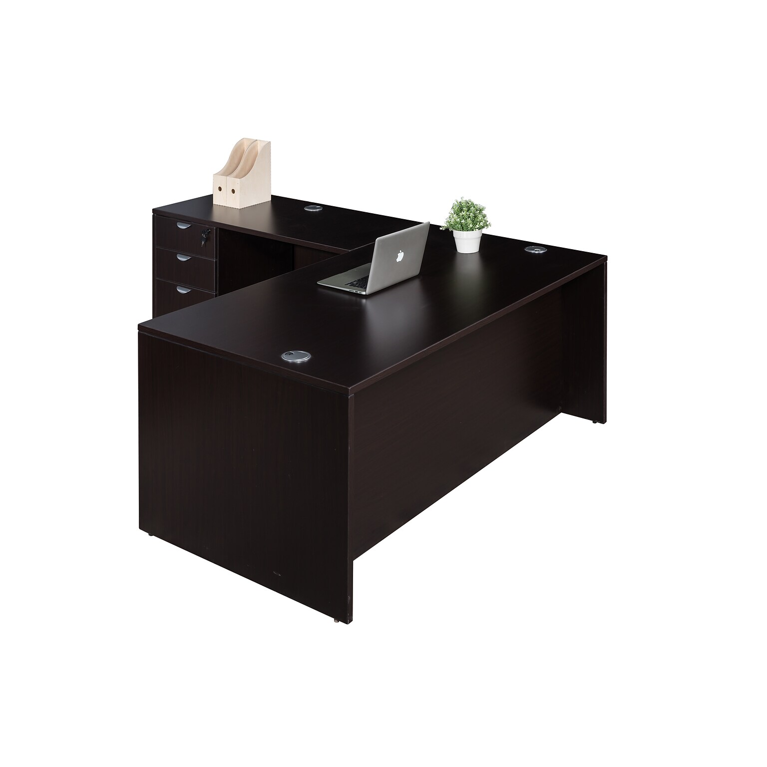Boss Office Products 66 L-Shaped Desk with File Pedestal, Mocha (GROUPA20-MOC)