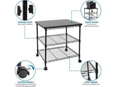 Mount-It! 3-Shelf Steel/Laminate Large Printer Cart with Wheels, Black (MI-7856)