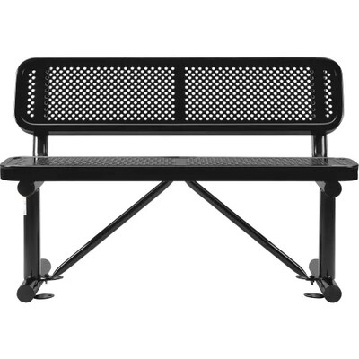 Global Industrial 4 Outdoor Steel Bench w/ Backrest, Perforated Metal, Black (695744BK)