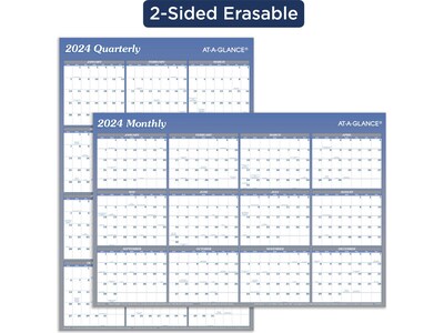 2024 AT-A-GLANCE 36 x 24 Yearly Dry Erase Wall Calendar, Reversible, Blue/Gray (A1102-24)