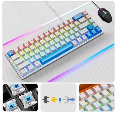 SaharaCase Wired Gaming Keyboard & Mouse Combo, White/Blue (KB34)