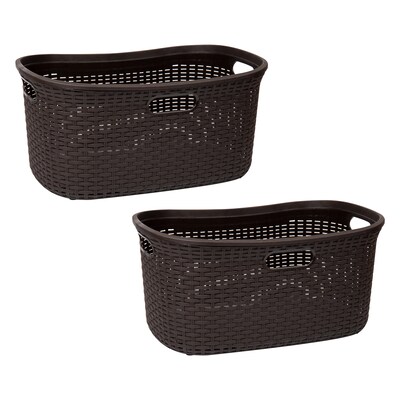 Mind Reader 10.57-Gallon Laundry Basket with Handles, Plastic, Brown, 2/Set (40LBASK2PK-BRN)