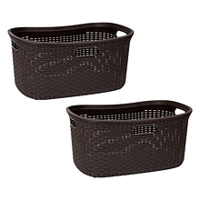 Mind Reader 10.57-Gallon Rolling Laundry Basket with Handles, Plastic, Brown, 2/Set (40LBASK2PK-BRN)