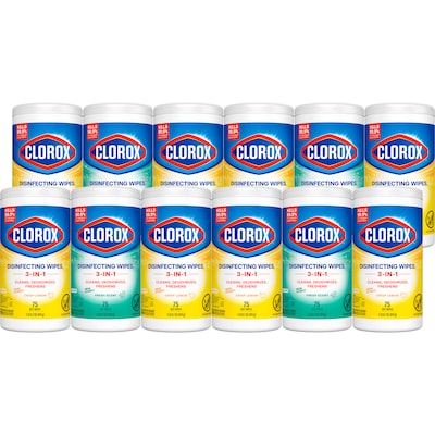 Clorox Disinfecting Wipes, Fresh & Crisp Lemon Scent, 75 Wipes/Container, 12/Carton (30208CT)