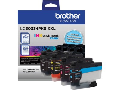 Brother LC30334PKS XXL Black/Cyan/Magenta/Yellow Super High Yield Ink Cartridges, 4/Pack