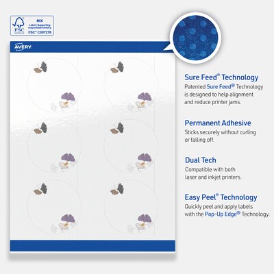 Avery Laser/Inkjet Circle Multipurpose Labels, 3" Dia., White, 60/Pack (S00-F49)