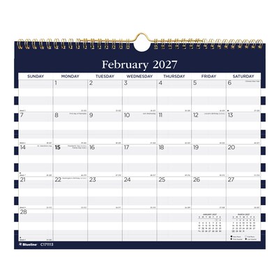 2027 Blueline Nautical 15" x 12" Monthly Wall Calendar, White/Navy (C171113-27)