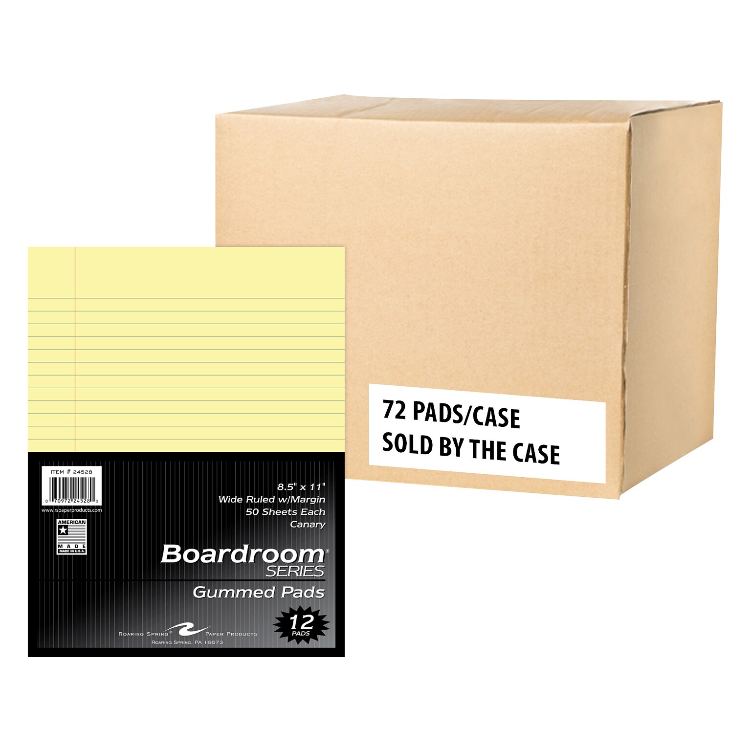 Roaring Spring Paper Products Boardroom Series Notepad, 8.5 x 11, Wide-Ruled, Canary, 50 Sheets/Pad, 72 Pads/Carton