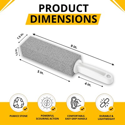 Gritt Commercial Pumice Stone with Handle, Gray, 6/Pack (GRI186-H-6PK)