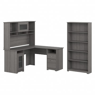 Bush Furniture Cabot 60"W L Shaped Computer Desk with Hutch and 5 Shelf Bookcase, Modern Gray (CAB011MG)