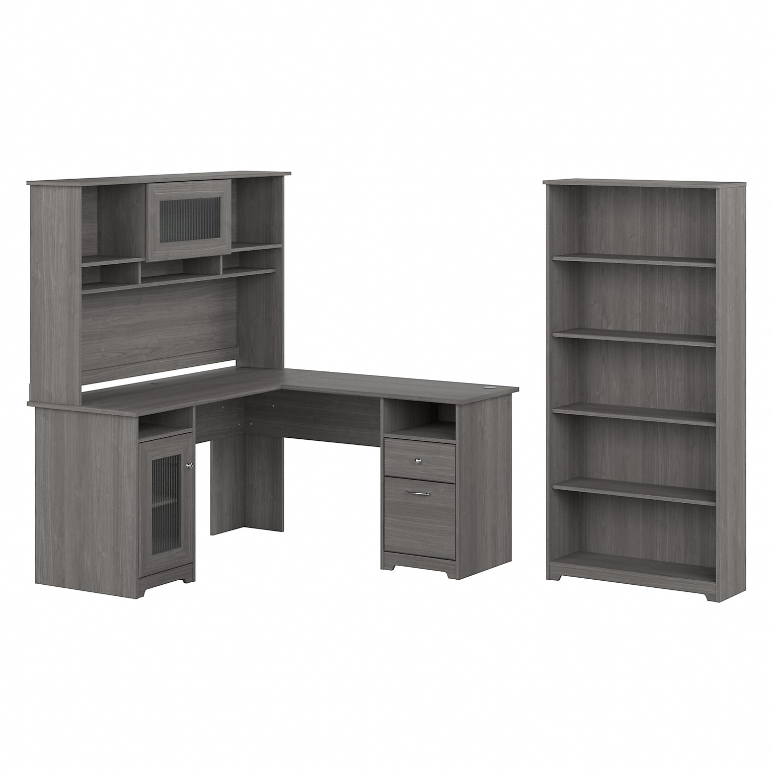 Bush Furniture Cabot 60W L Shaped Computer Desk with Hutch and 5 Shelf Bookcase, Modern Gray (CAB011MG)