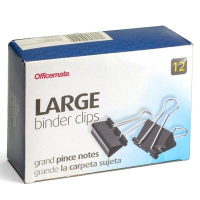 Officemate Binder Clips, Large, Black, 12/Box (99100)