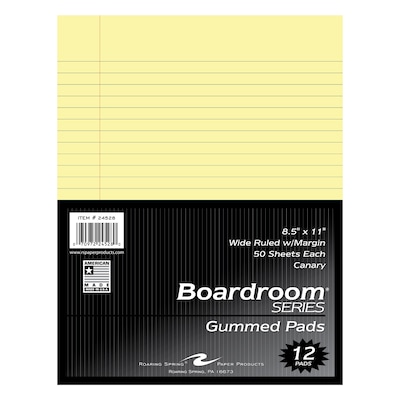 Roaring Spring Paper Products Boardroom Series Notepad, 8.5 x 11, Wide Ruled, Canary, 50 Sheets/Pad, 72 Pads/Carton (24528CS)
